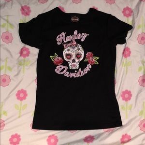 Girls Harley Davidson sugar skull tee